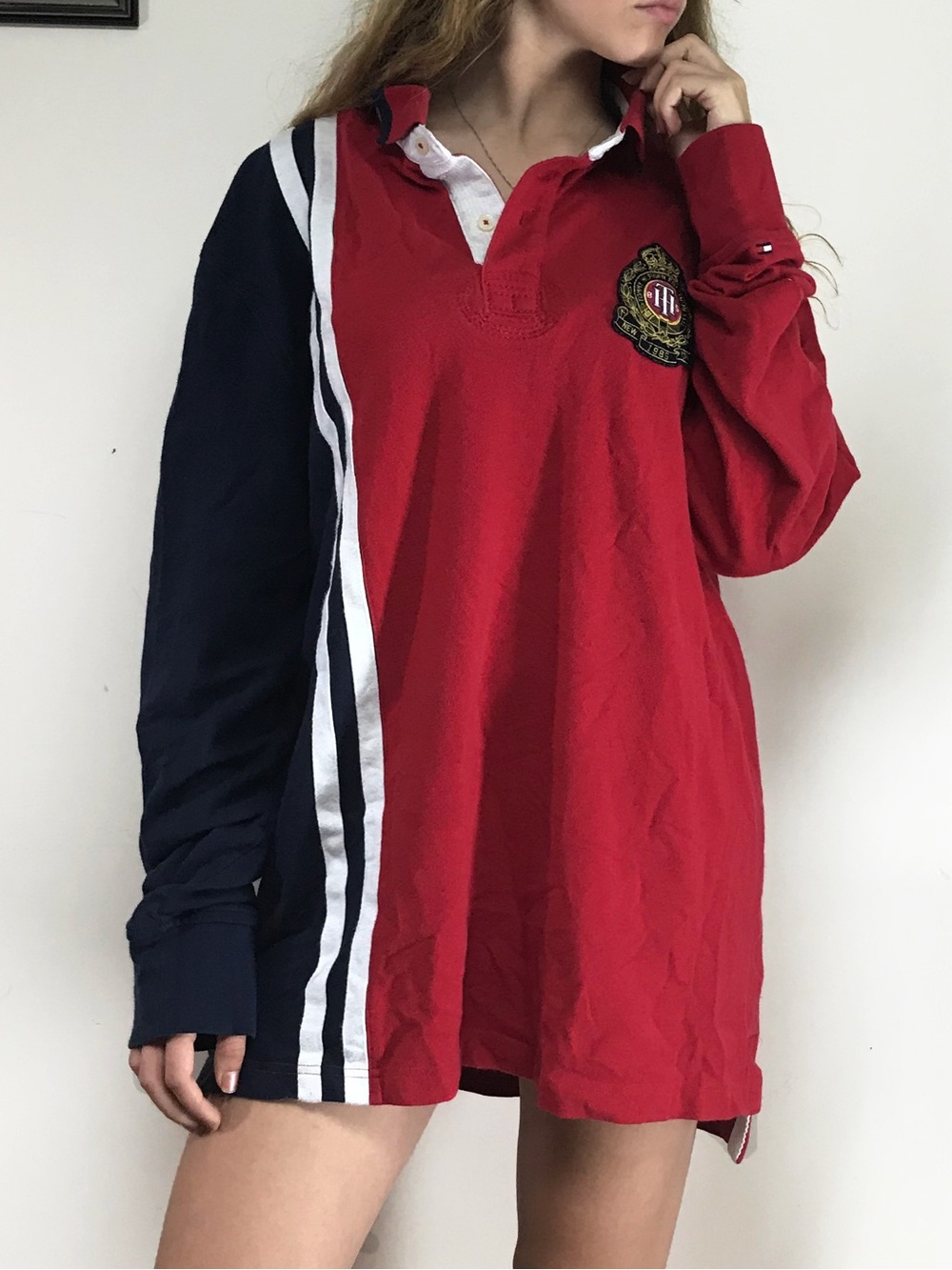 Tommy Hilfiger Kids Red Polo with Navy & White Trim and Embroidered Crest
